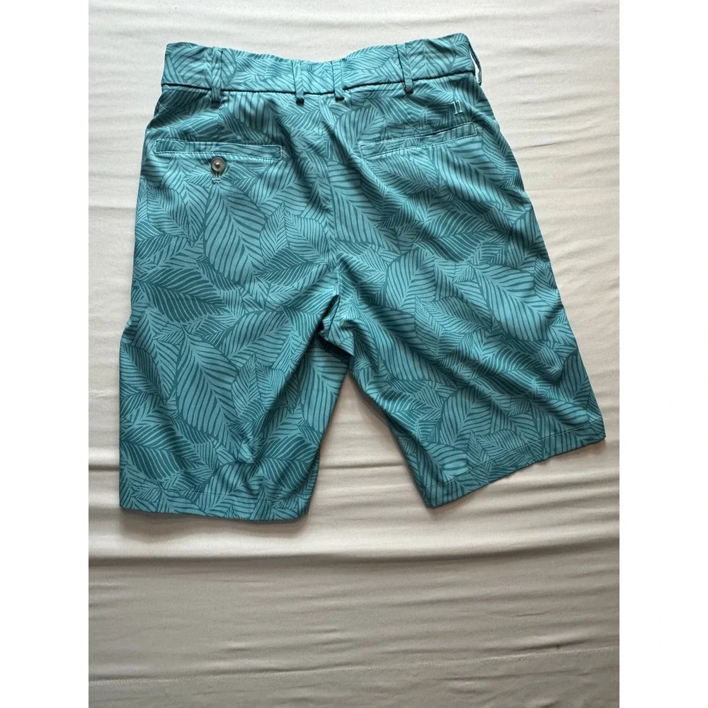 Walter Hagen Mens 30 Perfect 11 Golf Shorts Teal Blue Palm Leaf Tropical Print